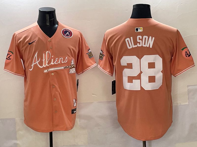 Men Atlanta Braves 28 Olson Orange Five generations Joint Name 2025 Nike MLB Jersey style 5
